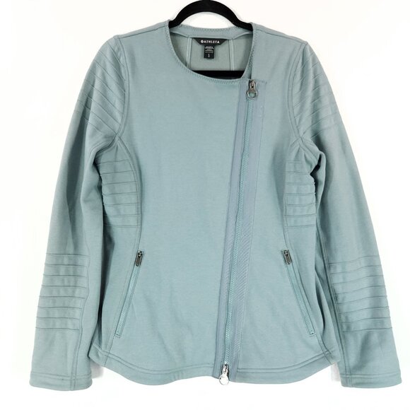 Athleta Moto Jacket Large Women's Dual Front Diagonal Zip Up Textured Soft - Picture 1 of 15